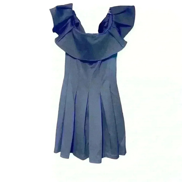 Halston Fit and Flare Pleated Dress Size 2 Navy Special Occasion Semi Formal - Picture 2 of 15